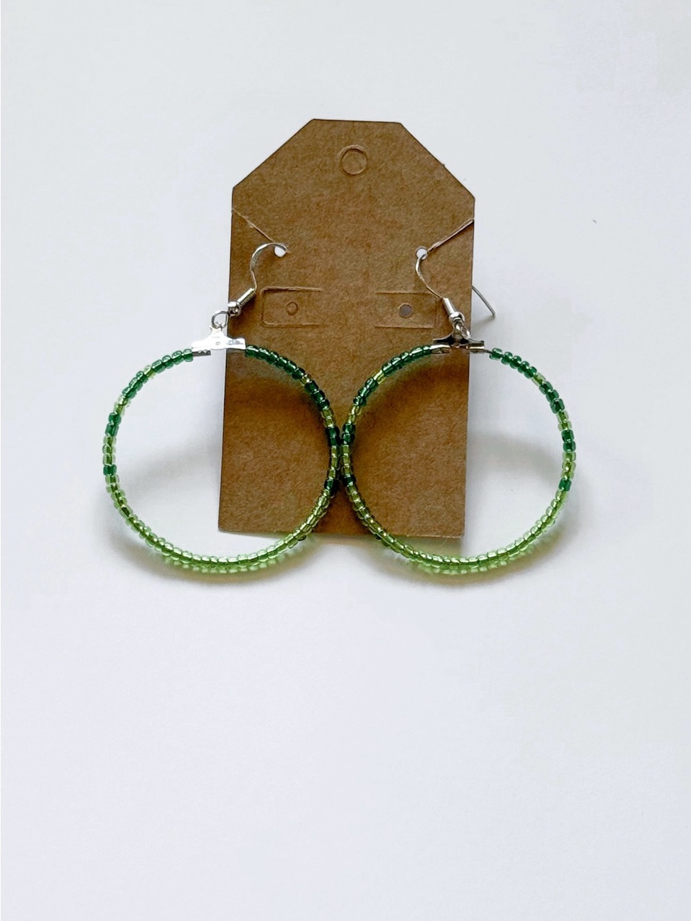 Green Beaded Hoop Earrings - Women Jewelry